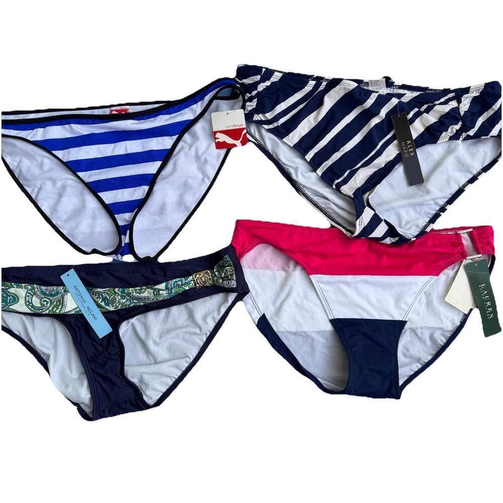 Lot Of 4 New  Swimsuit Bikini Bottoms Sz Womens L Melani Lauren Puma